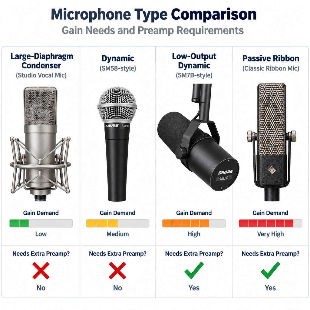 When You Need a Preamp – Mic Type Chart