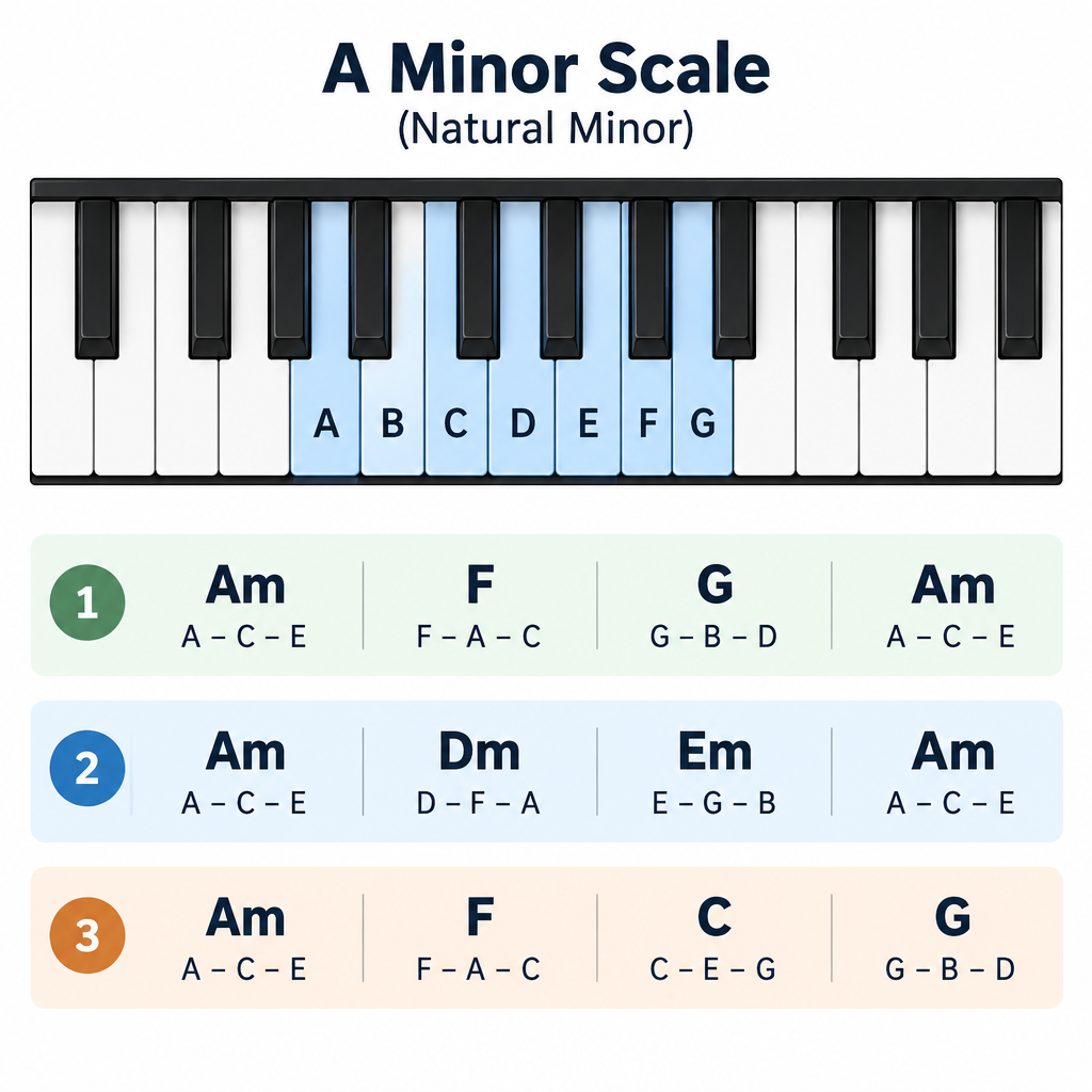 A Minor Chord Progressions on Piano