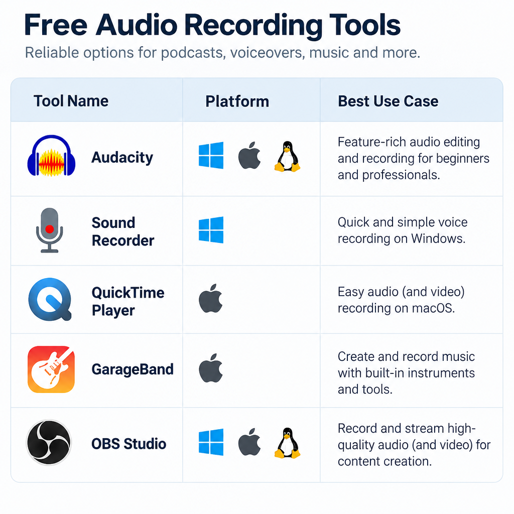 Free Audio Recording Tools Comparison