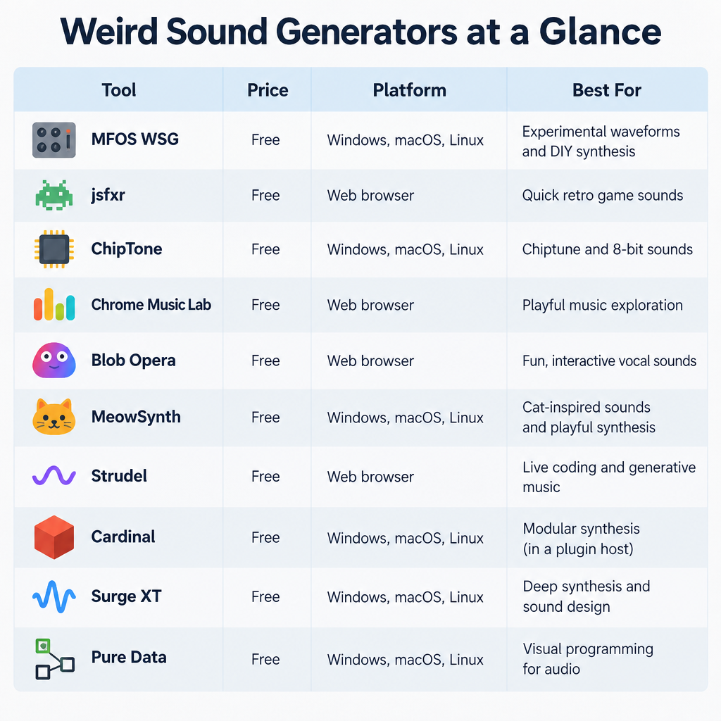 Weird Sound Tools Comparison Chart